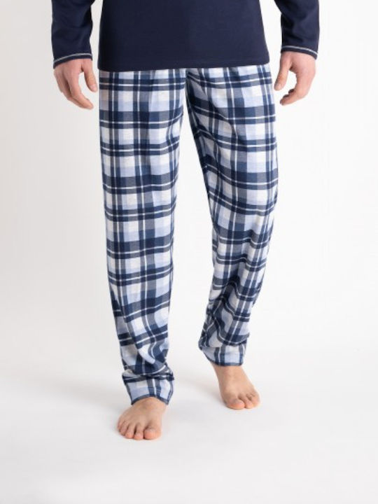 Relax Lingerie Men's Winter Checked Pajamas Set Blue
