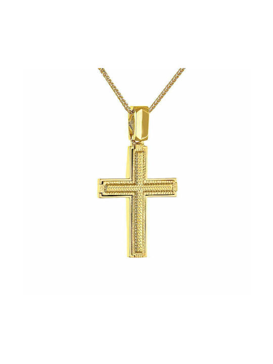 Ioannis Kosmima Herren Gold Kreuz 14K Beidseitig mit Kette