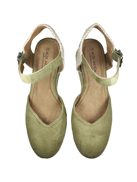 Alta Moda Women's Suede Platform Espadrilles Khaki