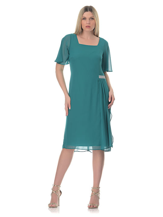 Farmaki Sommer Mini Kleid mit Rüschen Grün