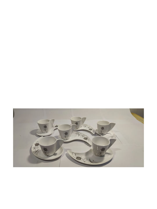 Epiplo-Fos Porcelain Brown Cup Set 90ml White 6pcs