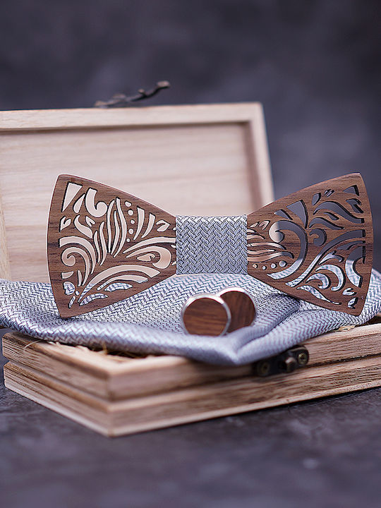 Legend Accessories Σετ Ξύλινo Παπιγιόν με Μανικετόκουμπα & Μαντήλι