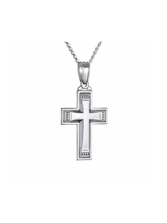 Ioannis Kosmima Men's White Gold Cross 14K Double Sided with Chain