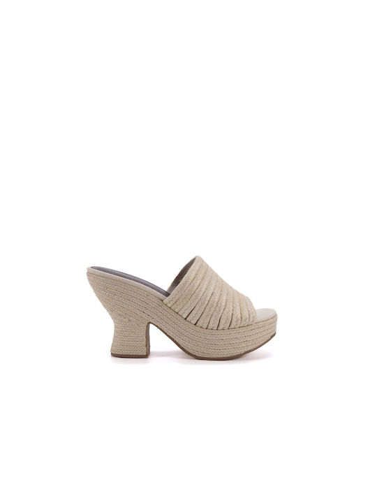 Jeffrey Campbell Chunky Heel Leather Mules Beige