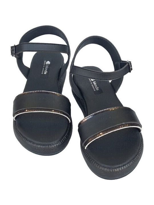 Flache Sandalen für Damen mit Riemen in Schwarz Farbe