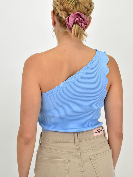 Women's Summer Blouse Off-Shoulder with One Shoulder Light Blue