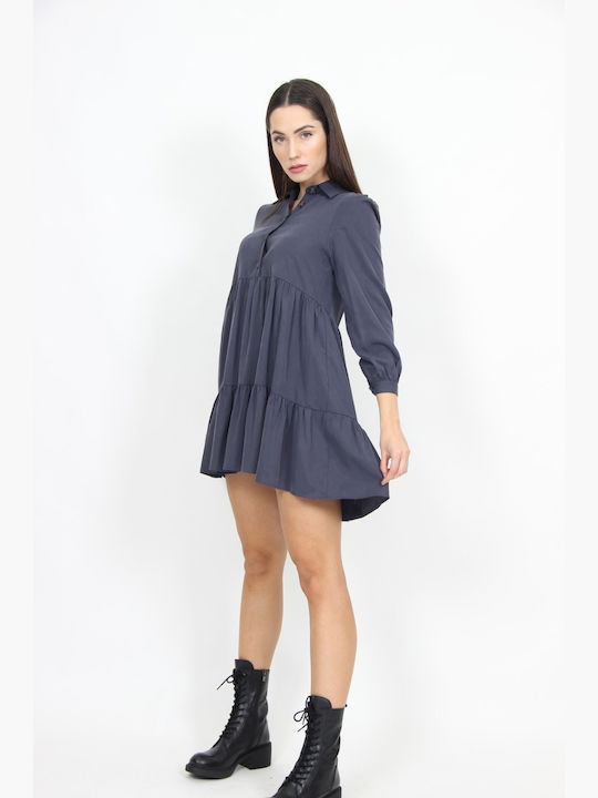 Lui E Lei Mini Dress with Ruffle Navy Blue