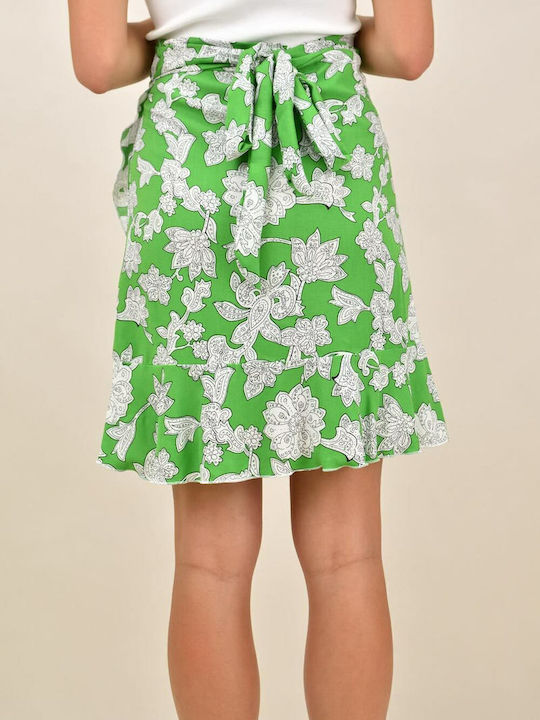Ψηλόμεση Mini Φούστα Φάκελος Floral Πράσινη