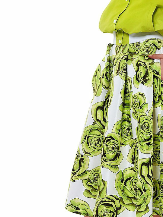Ψηλόμεση Midi Φούστα Floral Λευκή