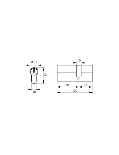Thirard Lock Cylinder Security Half 100mm with 3 Keys Silver