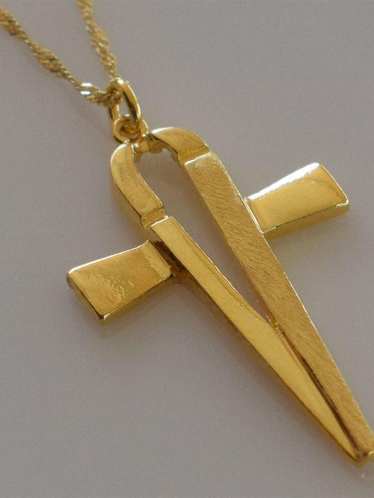 Bizoutaki Kreuz aus Vergoldetem Silber mit Kette