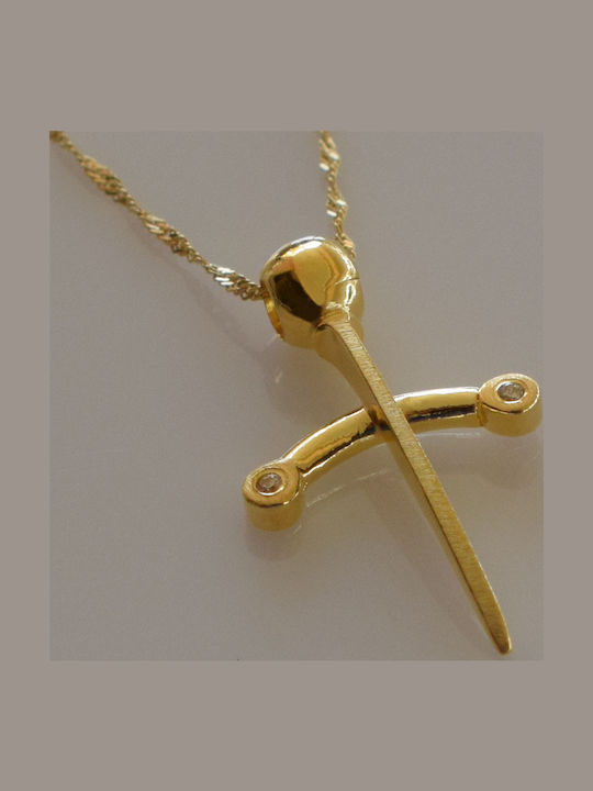 Bizoutaki Kreuz aus Vergoldetem Silber mit Kette