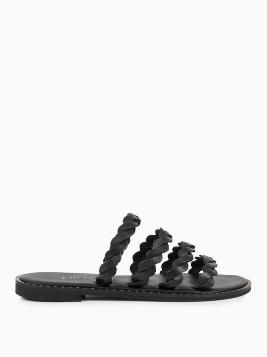 Piazza Shoes Leather Women's Flat Sandals in Black Color