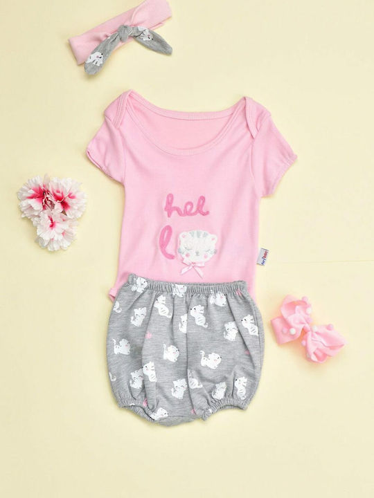 Potre Baby Bodysuit Set Short-Sleeved with Accessories Pink