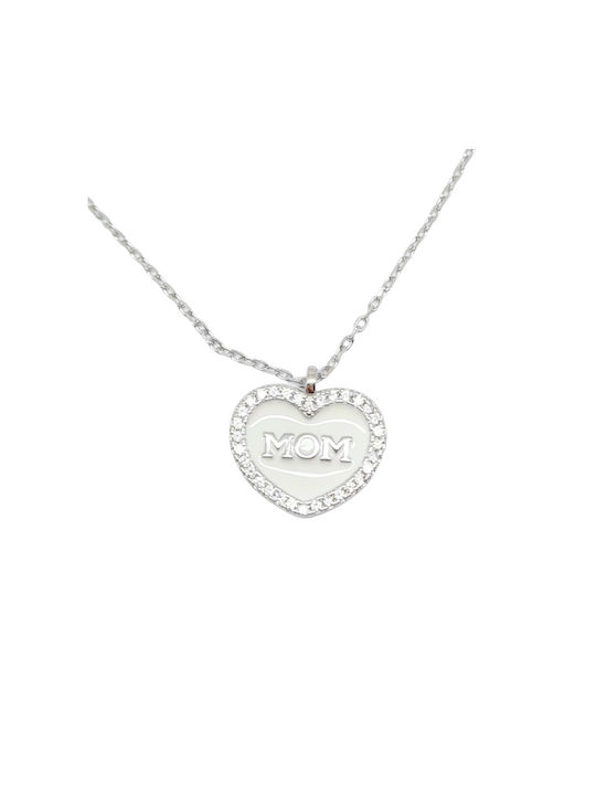 Mentzos Necklace with design Heart from Silver with Zircon