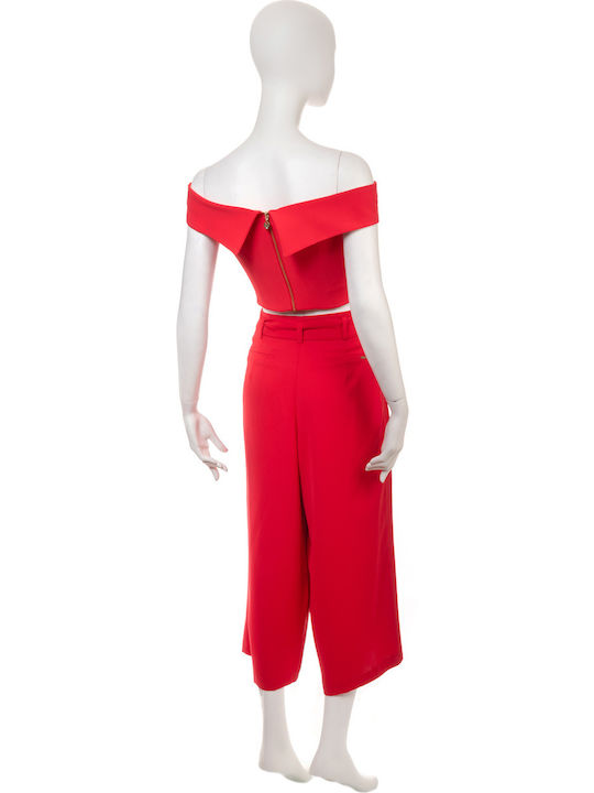 Women's High-waisted Fabric Trousers Red