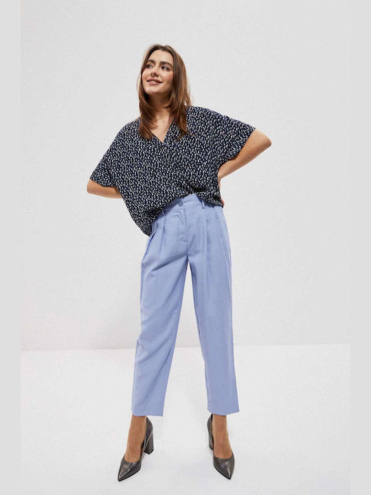 Make your image Women's High-waisted Fabric Trousers Blue