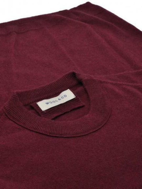 Wool & Co Pulover Bărbătesc cu Mânecă Lungă Burgundy