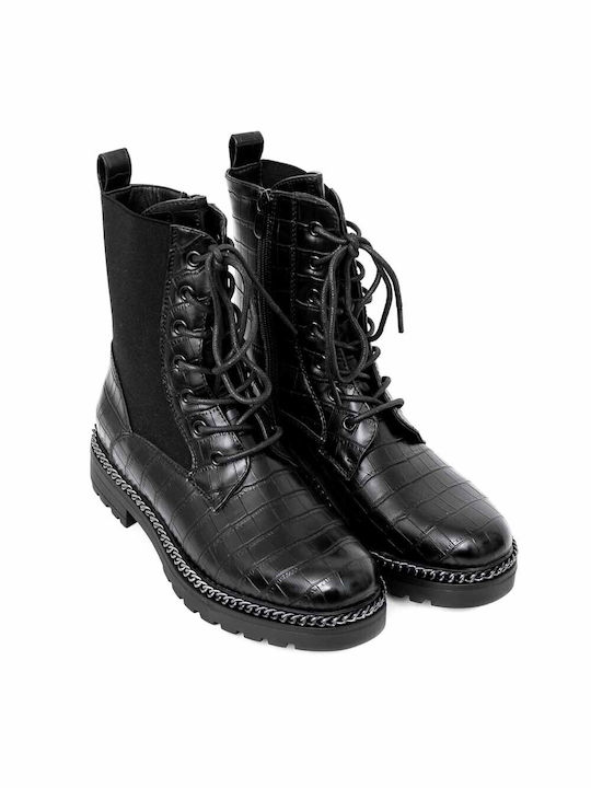 Politis shoes Women's Leather Combat Boots Black