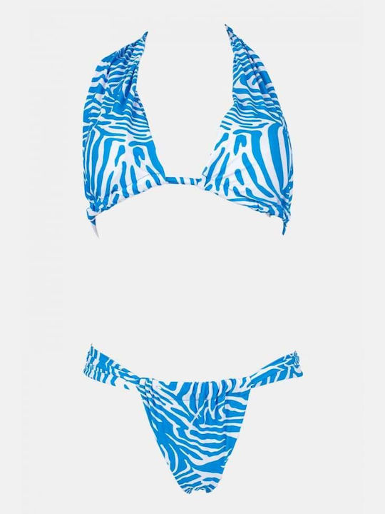 Set Bikini Triunghi Animal Print Albastru deschis