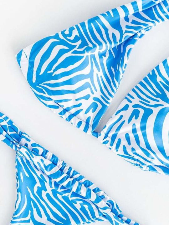 Set Bikini Triunghi Animal Print Albastru deschis