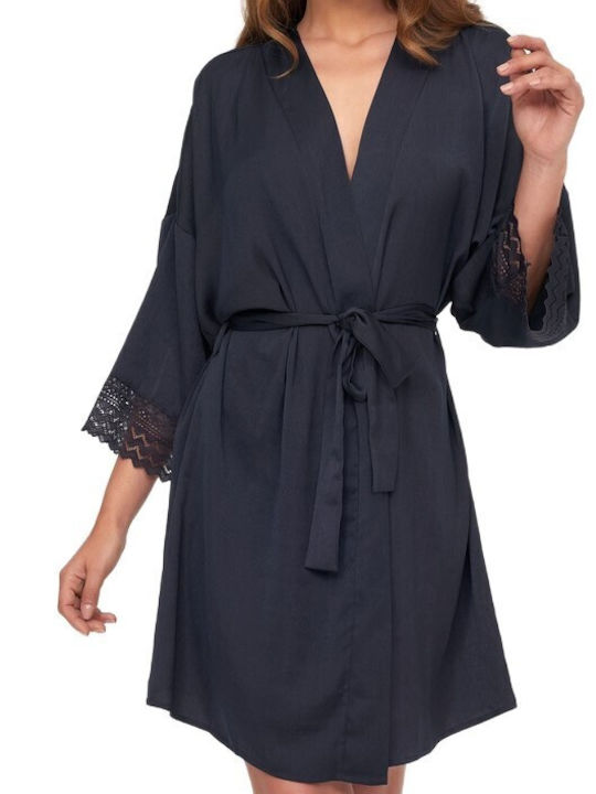 Muydemi Sommer Damen Satin Robe Schwarz