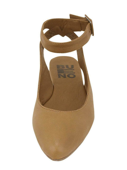 Bueno Shoes Suede Pointy Slingback Ballerinas with Strap Brown