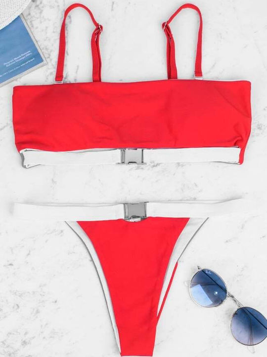 Set Bikini mit Abnehmbarer Verstärkung Brasilien Rot