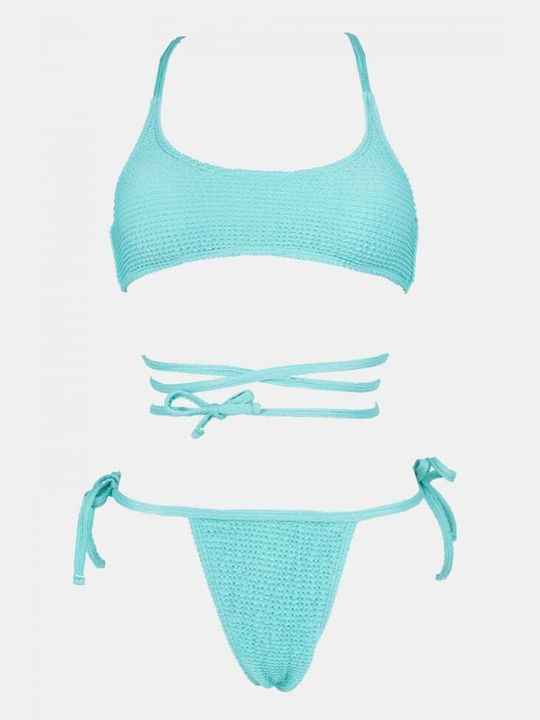 Set Bikini Sport-BH mit Abnehmbare Verstärkung & Brasilien Hellblau