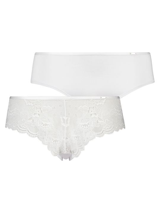 Hunkemöller Damen Brasilien 2Pack mit Spitze Weiß