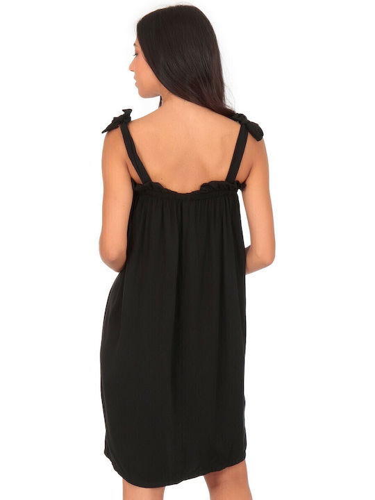Sommer Midi Damenkleid mit Rüschen Schwarz