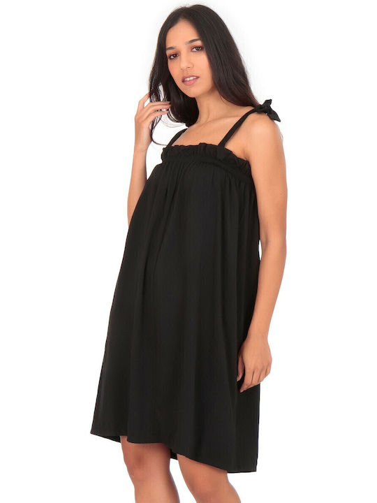 Sommer Midi Damenkleid mit Rüschen Schwarz