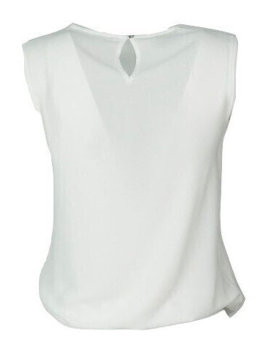 Damen Bluse Ärmellos Weiß