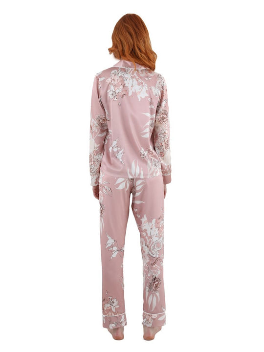 Sevim Winter Damen Pyjama-Set Satin Rosa