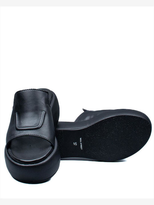 Δερμάτινα Γυναικεία Σανδάλια Flatforms Μαύρα