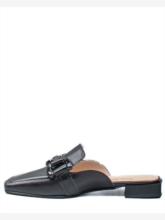 Wall Street Chunky Heel Leather Mules Black