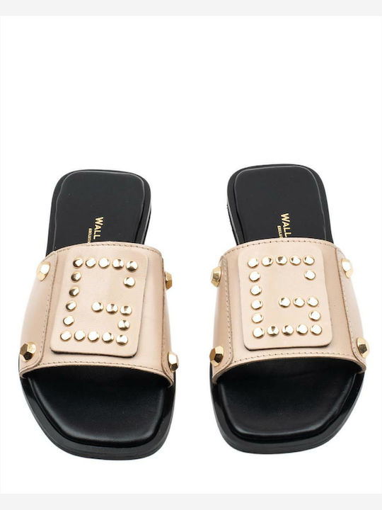 Leather Women's Flat Sandals in Beige Color