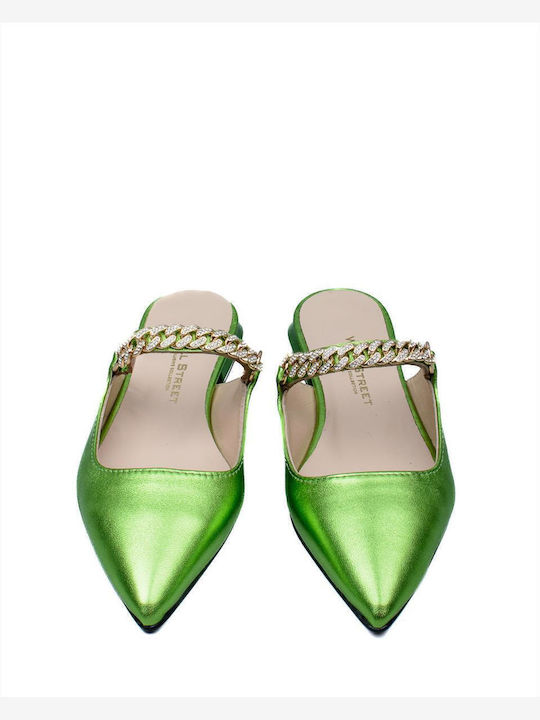 Flat Δερμάτινα Mules σε Πράσινο Χρώμα