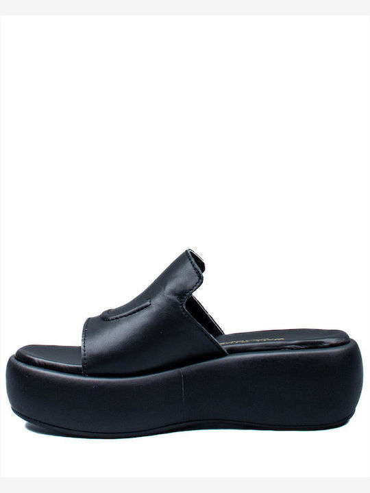 Δερμάτινα Γυναικεία Σανδάλια Flatforms Μαύρα