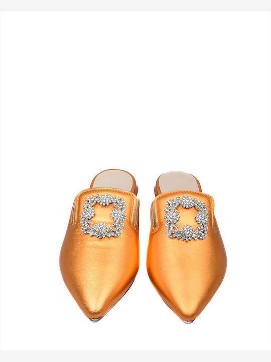 Flat Δερμάτινα Mules σε Πορτοκαλί Χρώμα