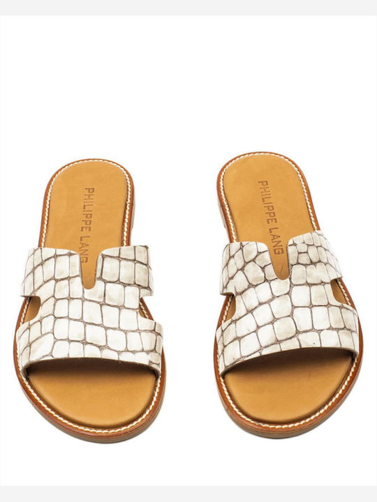 Leder Flache Sandalen für Damen in Beige Farbe