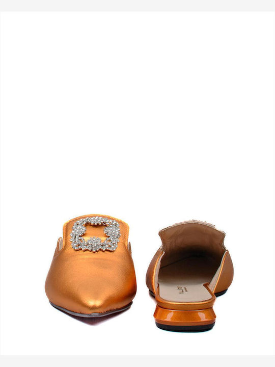 Flat Δερμάτινα Mules σε Πορτοκαλί Χρώμα