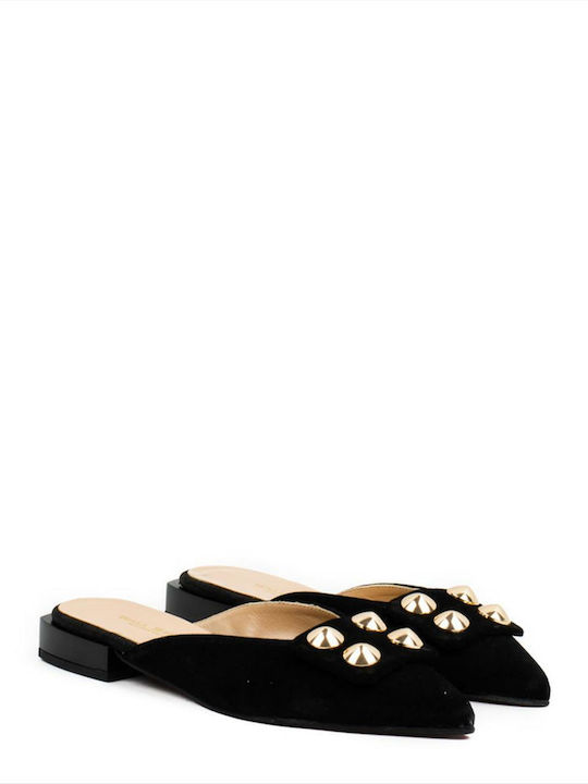 Wall Street Flat Piele Mules Black