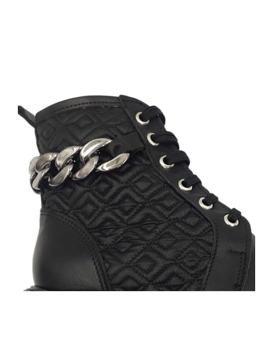 Lederne Kinderstiefel mit Schnürsenkeln Schwarz