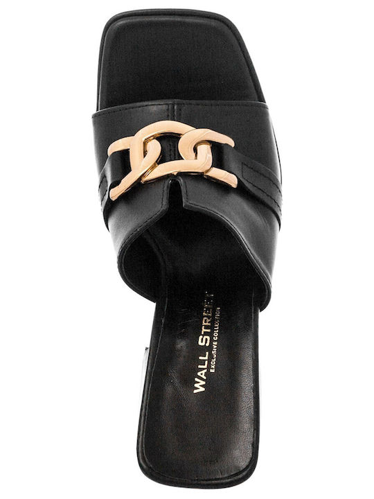 Leather Mules with Chunky High Heel in Black Color