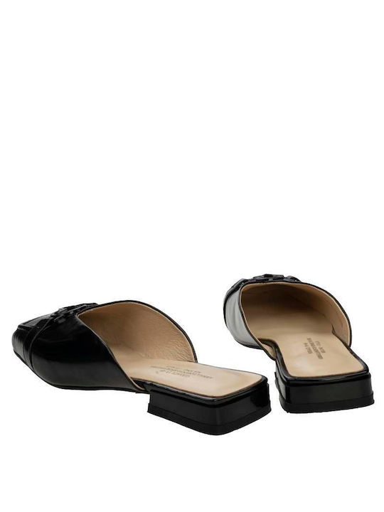 Leather Women's Mules with Chunky High Heel in Black Color
