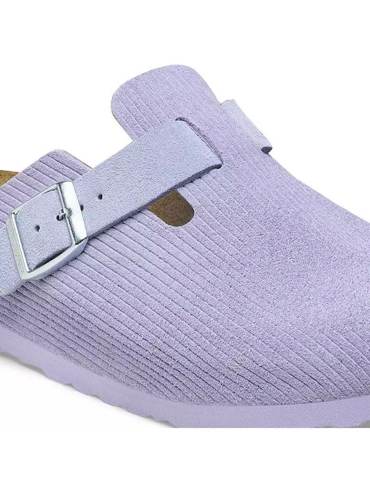 Boston Suede Embossed Anatomical Leather Women's Slippers Purple Regular Fit