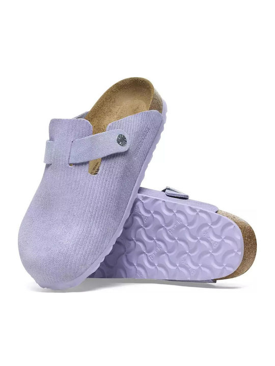 Boston Suede Embossed Anatomical Leather Women's Slippers Purple Regular Fit