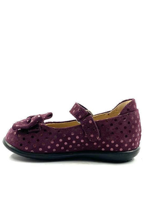 Ricco Mondo Kids Leather Ballerinas Μπαρέτα with Hoop & Loop Closure Burgundy