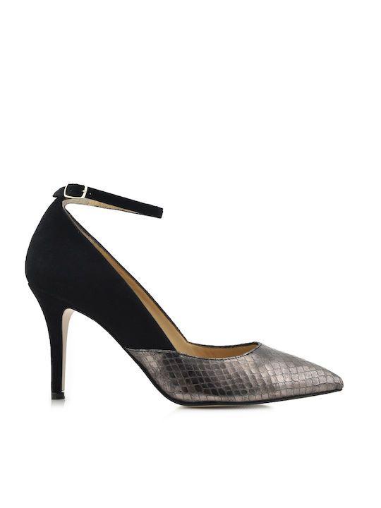 Aris Tsoubos Leather Black Heels with Strap